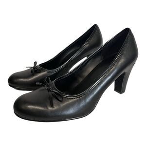 Predictions | Black Shiny Bow Closed Toe Dress Pump Heel Shoe‎ 8.5
